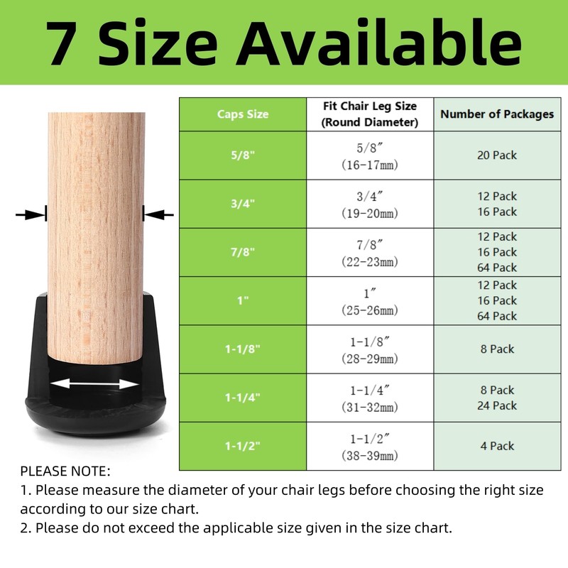 3/4" Chair Leg Tips Caps, Non-Slip Rubber Leg Tips, Stool