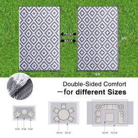 OLANLY Waterproof Outdoor Rug 6x9 ft, Outdoor Plastic Straw Rug for Camping, RV Mat Outside, Outdoor Carpet for Porch, Deck, Backyard, Balcony, Picnic, Grey & White