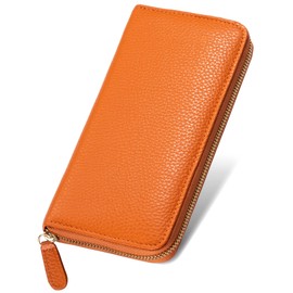 Mura Long Wallet, Italian Leather, Shrink Leather, Women's, Genuine Leather, Anti-Skimming Wallet, orange