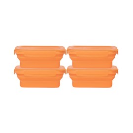 Drip EZ Secondz Collapsible Food Storage Containers – Set of 4, Space-Saving Airtight Meal Prep & Leftover Containers – Microwave, Freezer & Dishwasher Safe, BPA-Free, Locking Lids – Orange