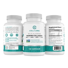 Collazing – Péptidos de proteína de colágeno marino con ácido hialurónico y vitamina C – para piel radiante, cabello, uñas. Juntas, huesos, 120 cápsulas, 30 días de suministro