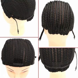 FEEL ME Adjustable Crochet Cornrow Wig Cap Synthetic Braided Cap with Adjustable Straps Breathable Crochet Caps with Combs for Braiding Hair Sew in Hair Weave Braided Wig Cap for Women