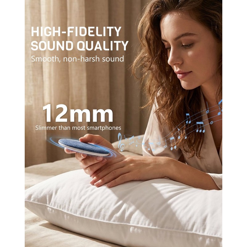 2026 Bluetooth Pillow Speaker, 12mm Ultra-Slim Under Pillow Speaker for