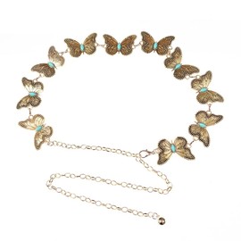 VueLux Women's Fashion Waist Belt Metal Chain Belt Adjustable Waist Chain Slim Hip Chain for Jeans Dresses, Golden Butterfly