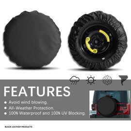 Leather Spare Tire Wheel Cover Tire Cover Protected Case - 14 Inch Fit Entire Tire Diameter 24"-26",Black