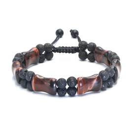 Mens Bracelet Tiger Eye Beads Bracelet for Men, GENASTO Natural Stone Bracelet Unique Handcrafted Red Tiger Eye Protection Crystals Bracelet for Men, Premium Mens Beaded Bracelet Gift for Him