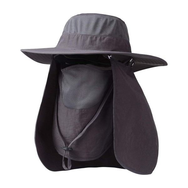Fishing Hat,Sun Cap with UPF 50+ Sun Protection and Neck Flap,for Man and Women Dark Gray