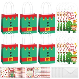 Gersoniel 24 Set Christmas You've Been Elfed Gift Bag Starter Kit Include 24 Bags 24 Gift Cards 24 You've Been Elfed Doorknob Hangers 24 Envelopes for Christmas Party Favor Neighbor Office Game