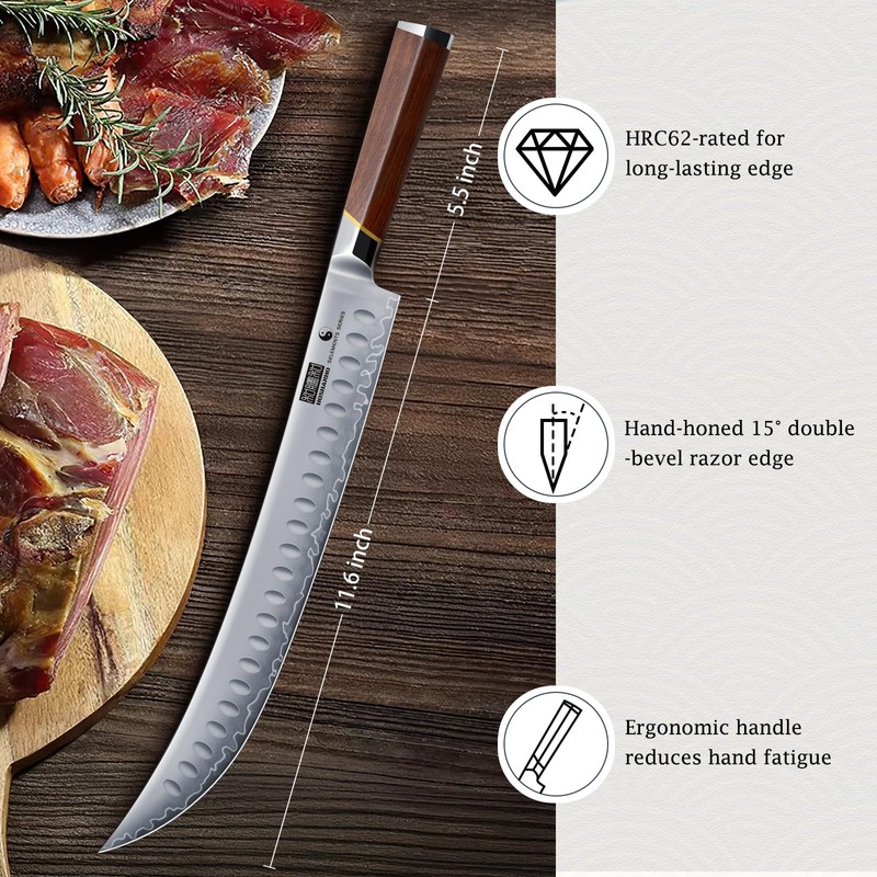 HOSHANHO Brisket Slicing Knife 12 Inch, Japanese High Carbon Steel