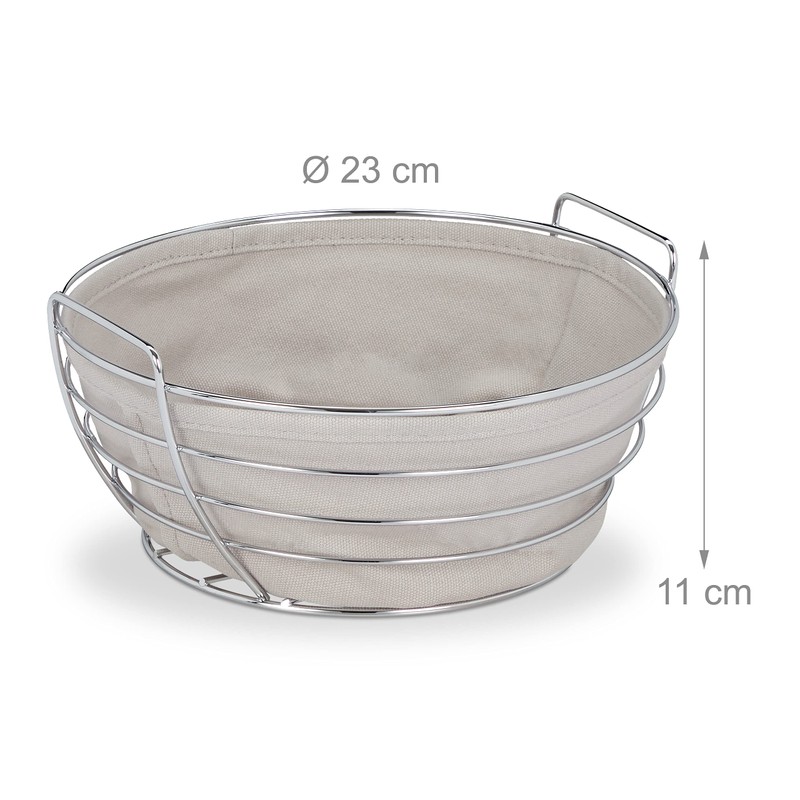 Relaxdays Bread Basket Metal with Removable Fabric Insert, Round, Breakfast