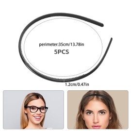 ZYEKIU Pack of 5 Satin Headbands, Plastic Hair Band, Non-Slip Headband, Simple Headband, Hair Bands, DIY Hair Accessories for Girls and Women (Black)