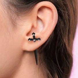 CHASELOV Gothic Earrings For Women, Sword Earrings, Goth Dagger Screw Back Earrings, Cool Mens Earrings, Fake Gauge Illusion Jewelry, Stainless Steel 18g Ear Jacket Earrings, Stainless Steel, No Gemstone