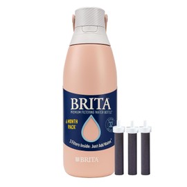Brita Stainless Steel Premium Filtering Water Bottle, BPA-Free, Reusable, Insulated, Replaces 300 Plastic Water Bottles (32 Ounces with 3 Filters)