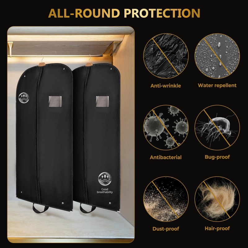ecooe 2 x Garment Bag, Black Garment Cover, Clothes Protector,