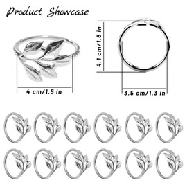 XIMEY Napkin Rings, Pack of 12 Napkin Rings, Silver Napkin Ring, Leaf Design, for Weddings, Family Dinners, Dinner Parties, Restaurants and Hotels (Silver Leaves)