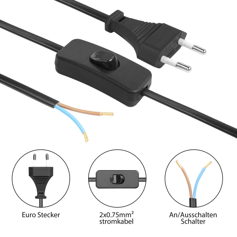 YAODHAOD Euro Power Cable with Switch, Cable with Switch and