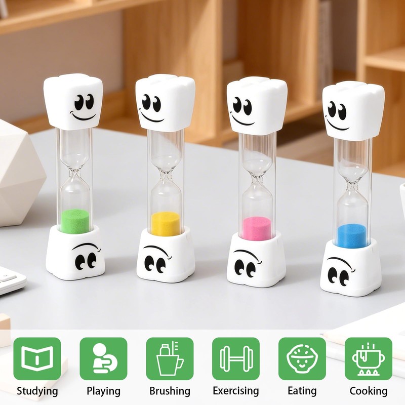 4PCS Timer Assorted Colors, Smile Pattern Plastic Unbreakable Hour Glass,