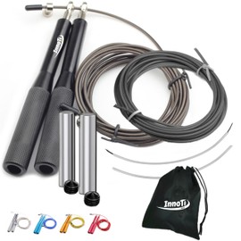 InnoTi Skipping Rope Adult Fitness Weighted - Speed Rope Skipping with Weight for Crossfit and Boxing - Non-Slip Lightweight Aluminium Handles for Double Unders - Adjustable and with Extra Rope