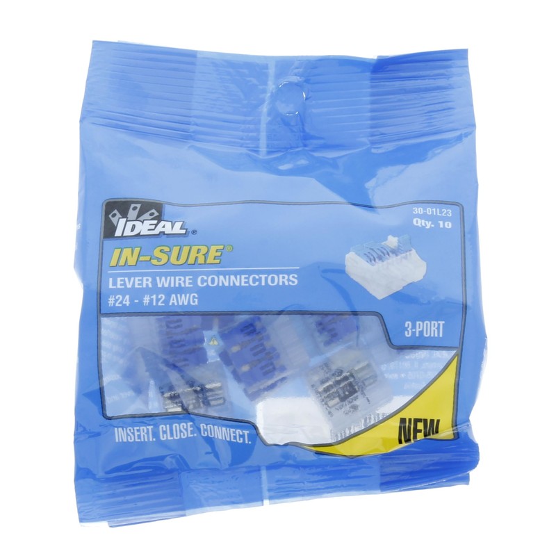 IDEAL Electrical 30-01L23 in-Sure Lever Wire Connector 3-Port, 10/Bag