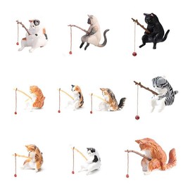 Yeanifeana Cat Fishing Tank Decor, Realistic Fishing Cat Figurines, Aquarium Decorative Sculptures Fish Landscaping Fishing Cat Ornaments Mini Resin Figurine Cartoon Cat Statue (10)