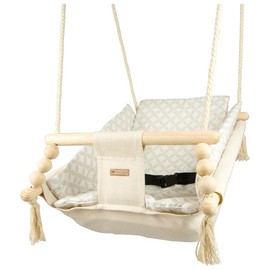 Baby Swing, Toddler Swing, Baby Lounger Swing, Fabric Swing, Baby Rocker Cradle (Cream, Cream Squares)