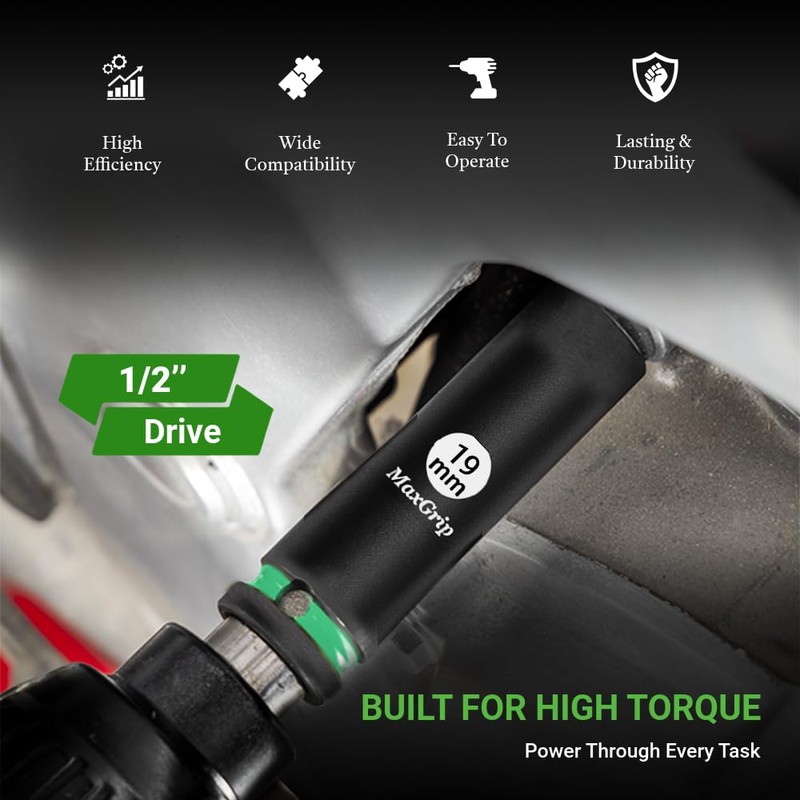 MAXGRIP 1/2“ Drive Deep Socket Set, 16Pcs SAE/Metric Sizes, 6