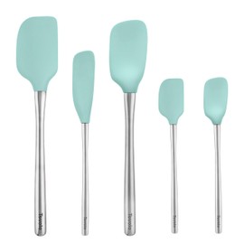 Tovolo Flex-Core Stainless Steel Handled Spatula Set of 5 for Meal Prep, Cooking, Baking, and More - Aqua