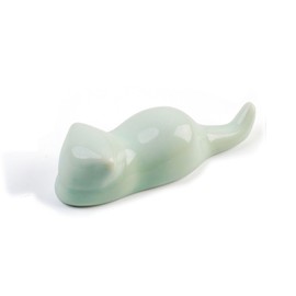 Isshinsai Brush Holder Cat Paperweight Celadon Pottery - Gift for Calligraphy Lovers Friends Brother Powder