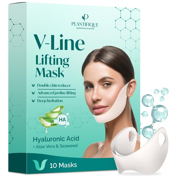 V-Line Lifting Mask by Plantifique - 10 PCS Chin Mask - Double Chin Remover for Skin Firming and Tightening - Double Chin Reducer Jawline Sculptor - Anti-Aging, Contouring and Slimming, Chin Shaper