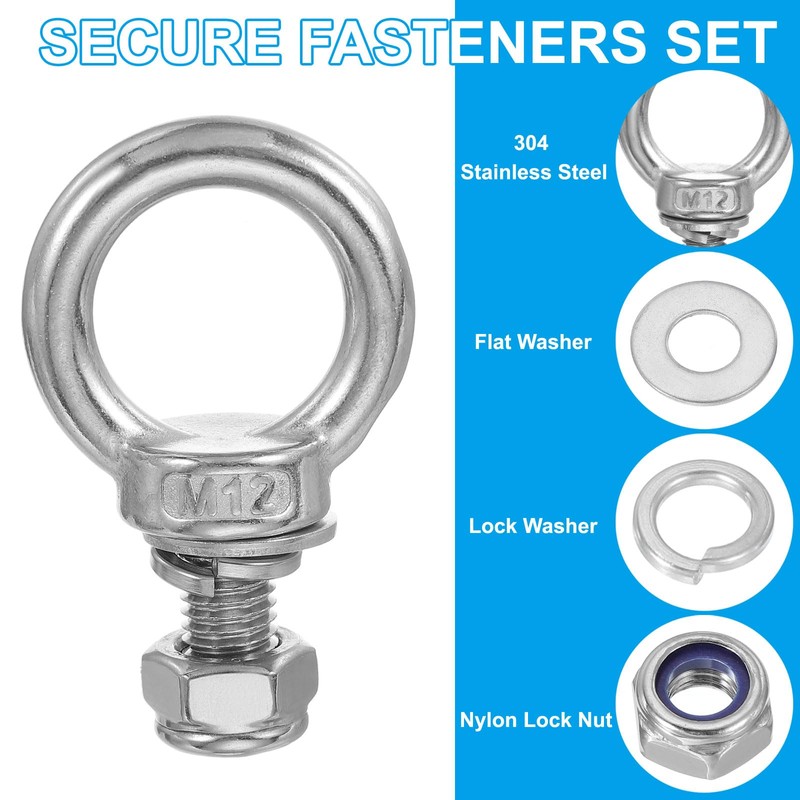PATIKIL M12 x 25mm Eye Bolt with Nut, 2 Pack