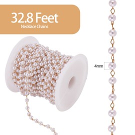 COGCHARGER 1 roll 10M Imitation Pearl Beaded Chain Link Cable Necklaces Pearl Beading Chain Bulk for Women Girl Wedding Jewelry Making
