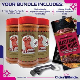 Trim Tabb’s Pig Powder Premium BBQ Barbecue Rub & Seasoning 3 Pk (36 oz) + Guide & Keychain Bottle Opener (5 Items)!