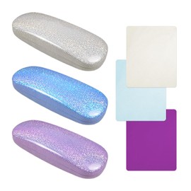 GVSAVY 3 pieces Glitter glasses case, with 3 glasses cloths, anti-stress storage box, simple glasses protective case, portable glasses storage tool, PU hard shell glasses case, unisex