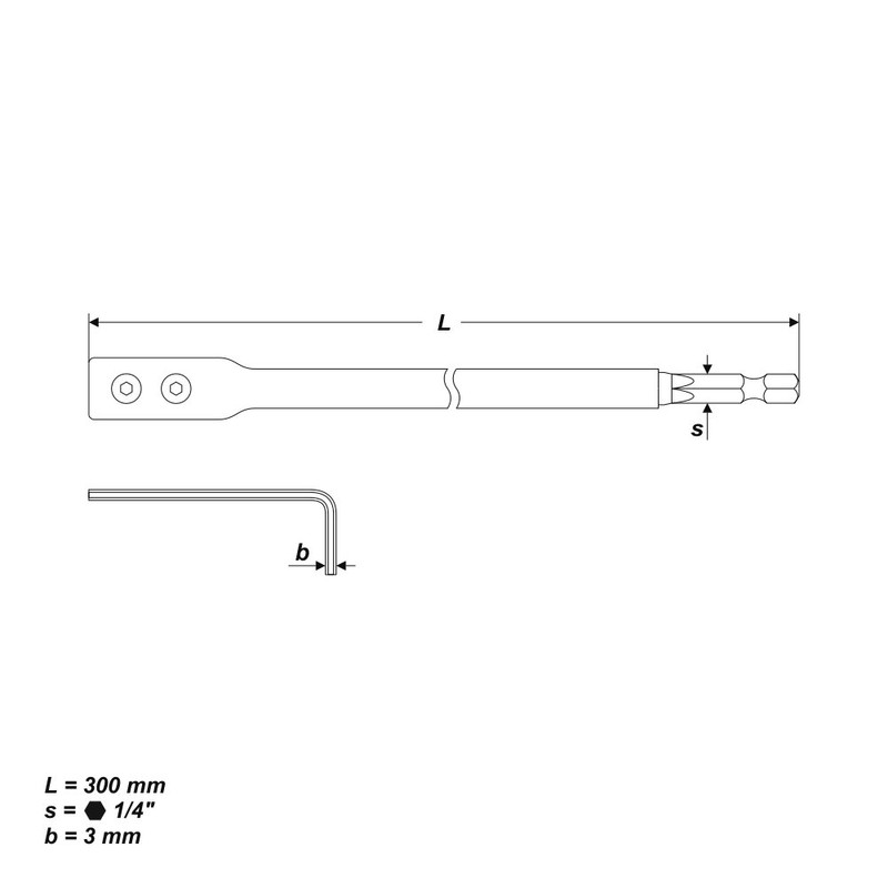300 mm Extension for Flat Milling Drill Bit 1/4 Inch