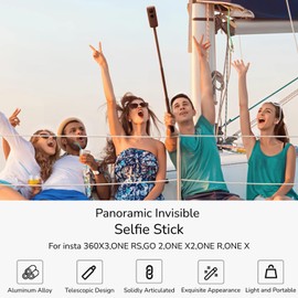 47inch Invisible Selfie Stick for Insta 360X3 GO 2 ONE RS X2 R X, Extendable Aluminum Alloy Anti Slip Monopod Pole, Portable Action Camera Selfie Stick with Tripod