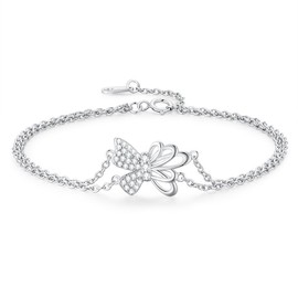 Butterfly Heart Bracelets for Women 925 Sterling Silver Link Bracelet 18K Gold Plated with Cubic Zirconia Jewelry Christmas Mother Birthday Gifts for Women (Gold-Butterfly01) (Sliver-Butterfly01)