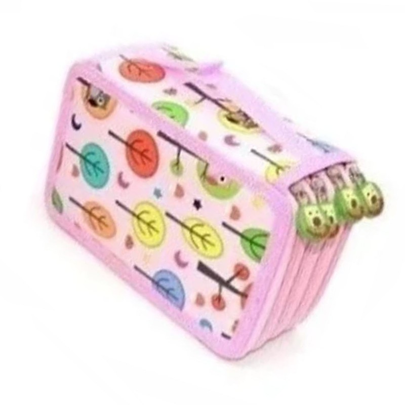 Large Pencil Case Cartoon Pink 4 Tiers 72 Holes Impact