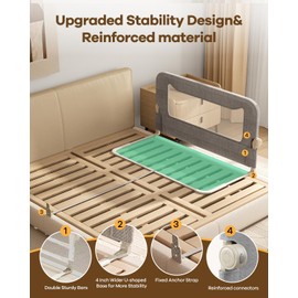 Foldable Bed Rail for Toddlers, 47in Reinforced Carbon Steel Frame&Connectors, Breathable Cationic Fabric, Safety Toddler Bed Rails for Queen, King, Twin, Full, No-Tool Setup.