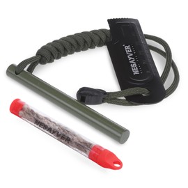NESAYVER Fire Starter Ferro Rod, Survival Flint Fire Starters Kit with Paracord Lanyard Handle Striker for Hiking and Camping, Flint and Steel Survival Tool with Tinder Rope Pocket Bellow 4 Inx0.4 in