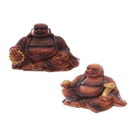 Puckator Mini Wood Effect Lucky Buddha Collectable - Cute Room Decor - Aesthetic Feng Shui Meditation Accessories - Garden Ornaments - Shelf Desk Decorations - Mindfulness Home Gifts - Statues