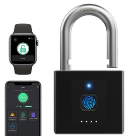Fingerprint Padlock eLinkSmart Keyless Heavy Duty Padlock Outdoor Waterproof 1CM Shackle with 2600 Pounds Tensile Strength, Phone or Watch App Unlock,320mAh Long Last