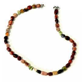 J.C. WALSH & SONS, DUBLIN, IRELAND IRISH J.C. WALSH , DUBLIN, MULTI COLOR AGATE SILVER TONED 17.5" NECLACE JCW158