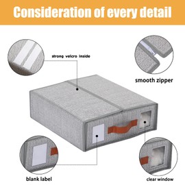 EE-RoomWorld 4 Pack Bed Sheet Organizers, Foldable Closet Organizers and Storage, Sheets Set Organizers (Queen or King Size) with Window, Bedding Storage Box for Bedsheets, Duvet Covers,Blankets