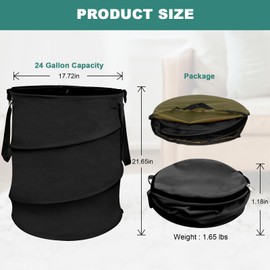 PNEUICALLY Collapsible Trash Can, 24 Gallon Camping Trash Can, Pop Up Trash Can for Parties, Camping Garbage Can, Foldable Lawn Bags, Portable Yard Waste Bags, Outdoor Camper Trash Can (Black)