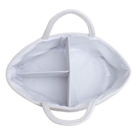 Mila Millie Baby Large Cotton Rope Diaper Caddy,Organizer Storage Bin for Nursery Essentials,100% Natural Cotton,Eco friendly (White & Biege) 15.5x10x7 Inch (Pack of 1)