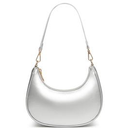 WuliTown Shoulder Bags for Women, Cute Hobo Tote Handbag Mini Clutch Purse with Zipper Closure,Silver