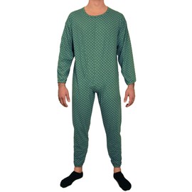 eMMe SQUARE - Long Sleeve Summer Health Pyjamas with Back Zip, Health Suit for Disabled and Degent Elderly, Lightweight Cotton, Made in Italy, Dark with Pattern-Men, S