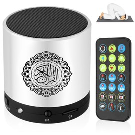 Hitopin Digital Quran Speaker FM Radio Silver Color with Remote Control Over 18Reciters and15 Translations Available Quality Qur'an Player Arabic English French, Urdu etc Mp3