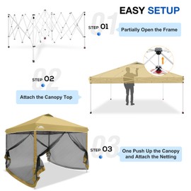 EAGLE PEAK 10x10 Outdoor Easy Pop up Canopy with Netting, Instant Screen Party Tent with Mesh Side Walls, Gray