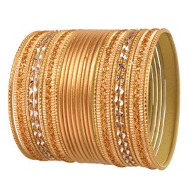 Touchstone Colourful 2 Dozen Bangle Collection" Indian Bollywood Alloy Metal Textured Golden Colour Designer Jewellery Bangle Bracelets Set of 24 in Antique Gold Tone for Women, Metal